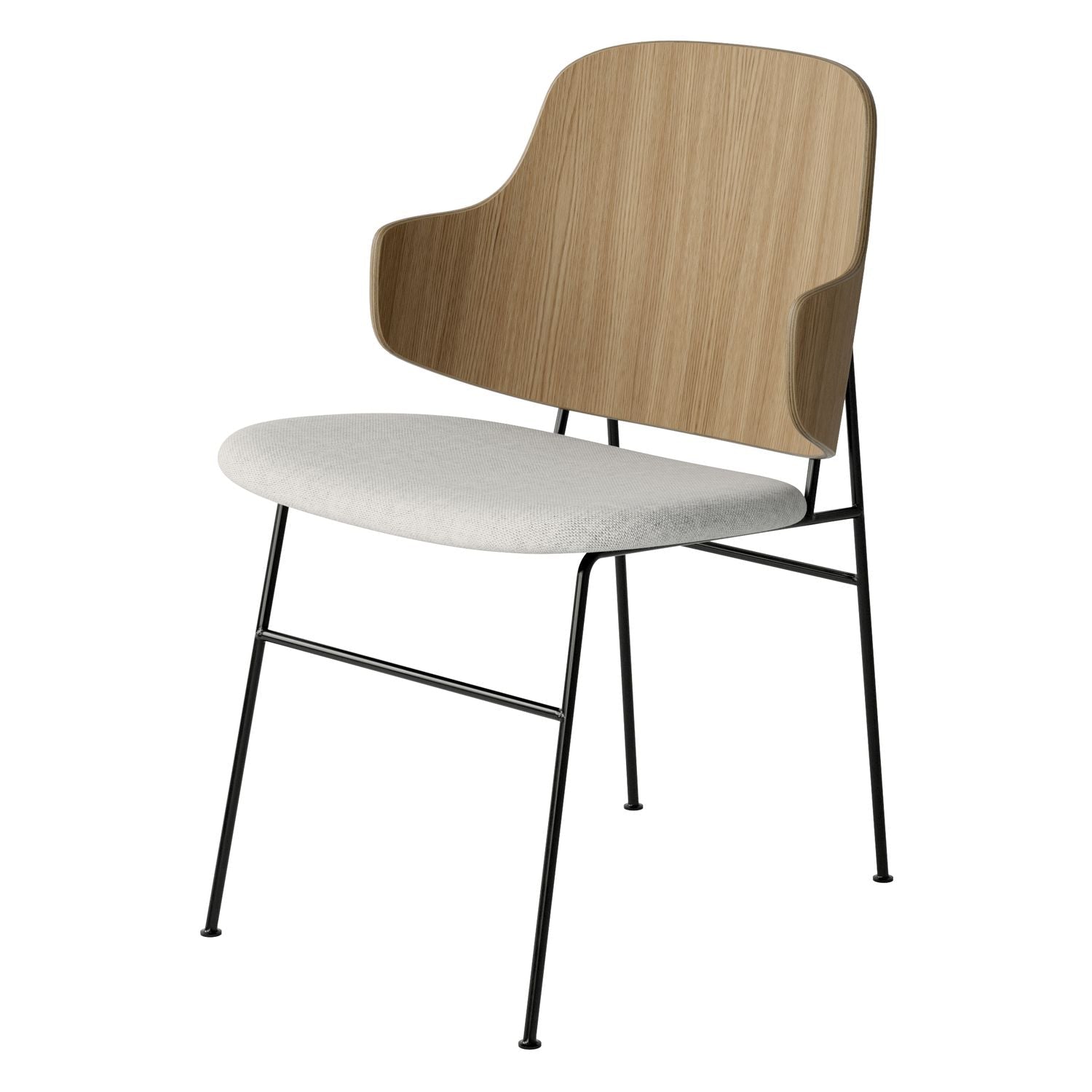 Chaise de salle à manger en chêne et laine Mid-Century avec dossier organique en forme de coque pour salle à manger
