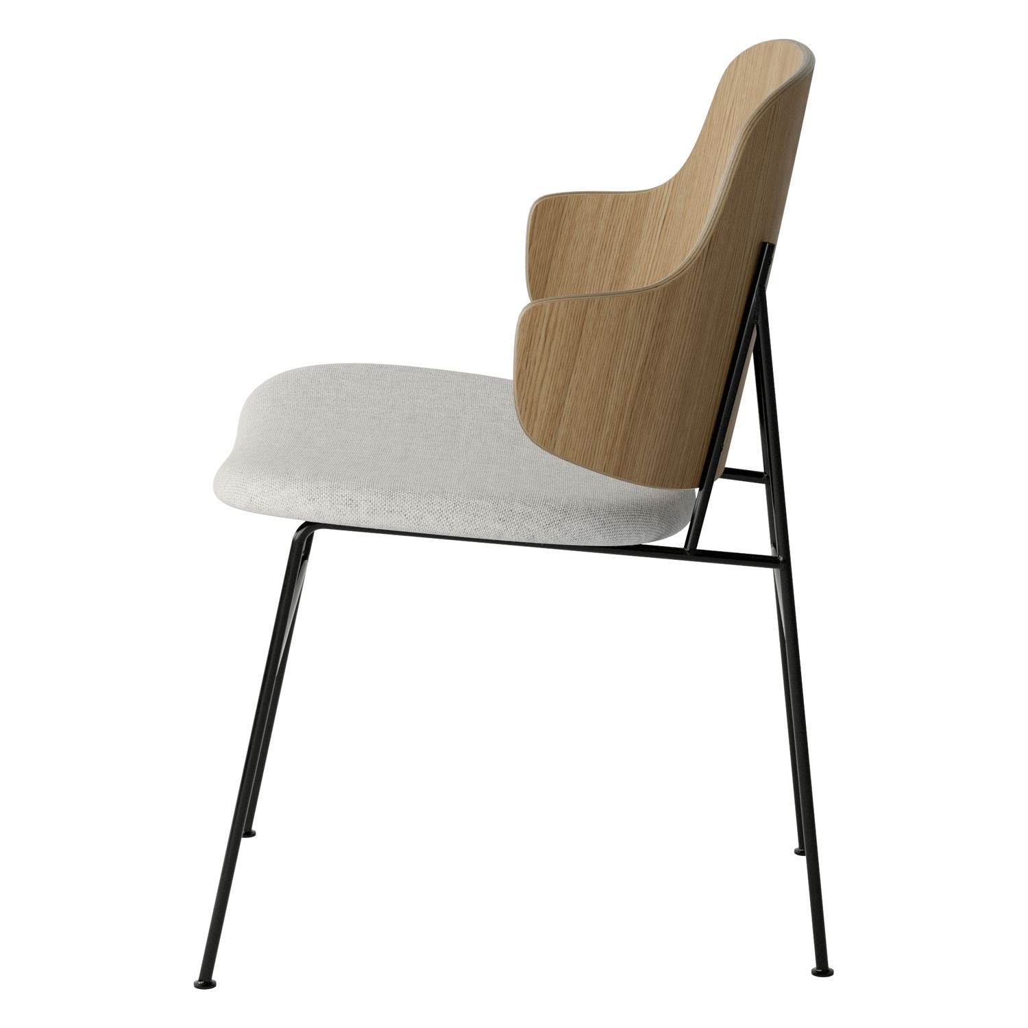 Chaise de salle à manger en chêne et laine Mid-Century avec dossier organique en forme de coque pour salle à manger