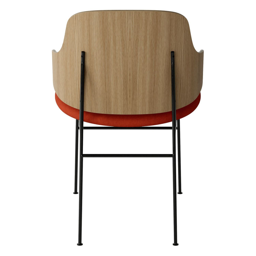 Chaise de salle à manger en chêne et laine Mid-Century avec dossier organique en forme de coque pour salle à manger