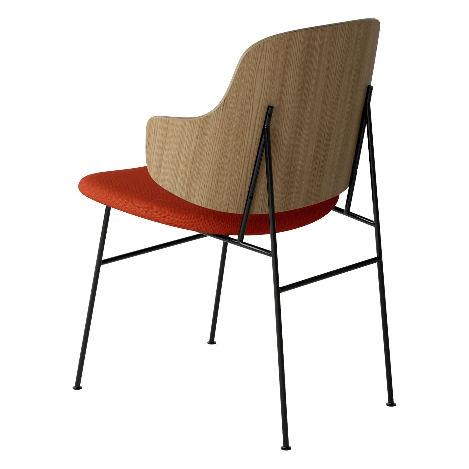 Chaise de salle à manger en chêne et laine Mid-Century avec dossier organique en forme de coque pour salle à manger
