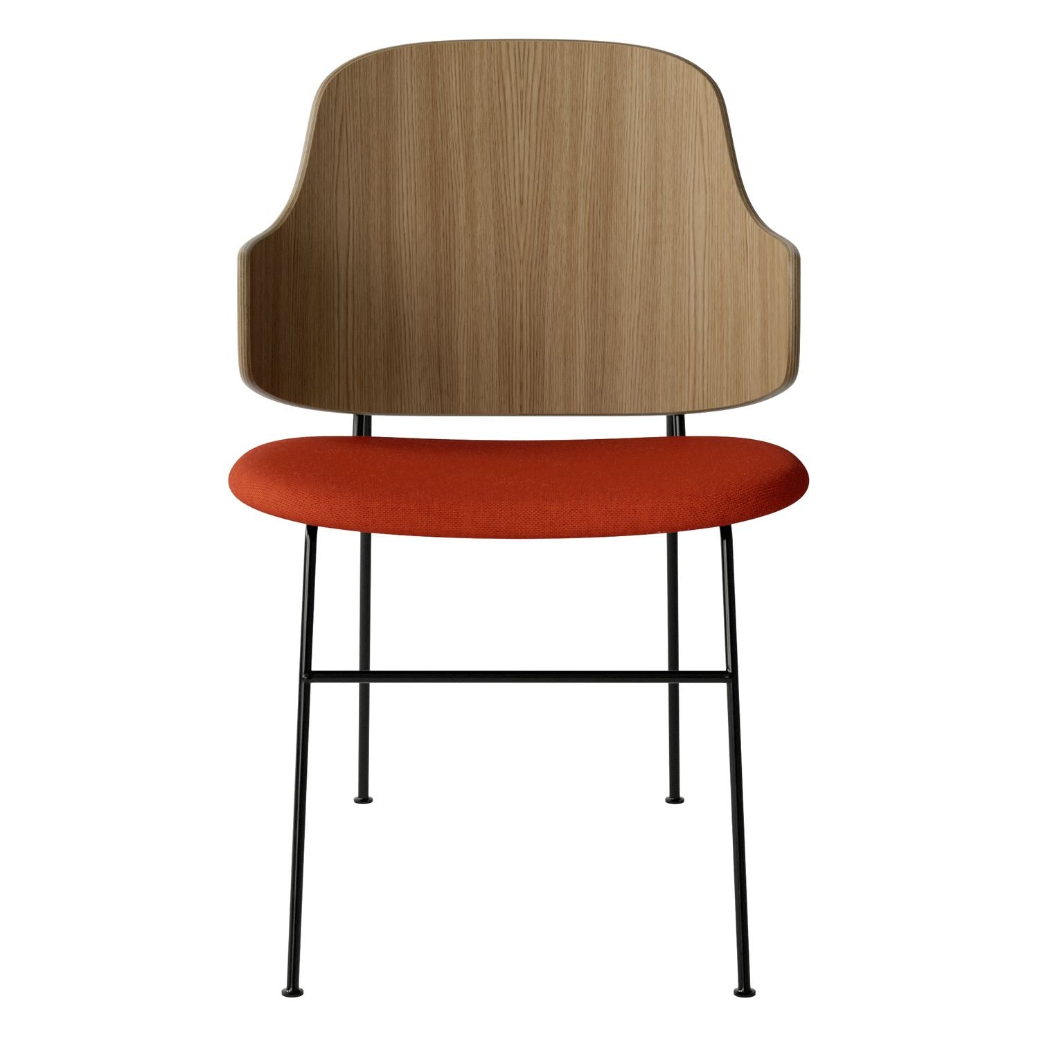 Chaise de salle à manger en chêne et laine Mid-Century avec dossier organique en forme de coque pour salle à manger