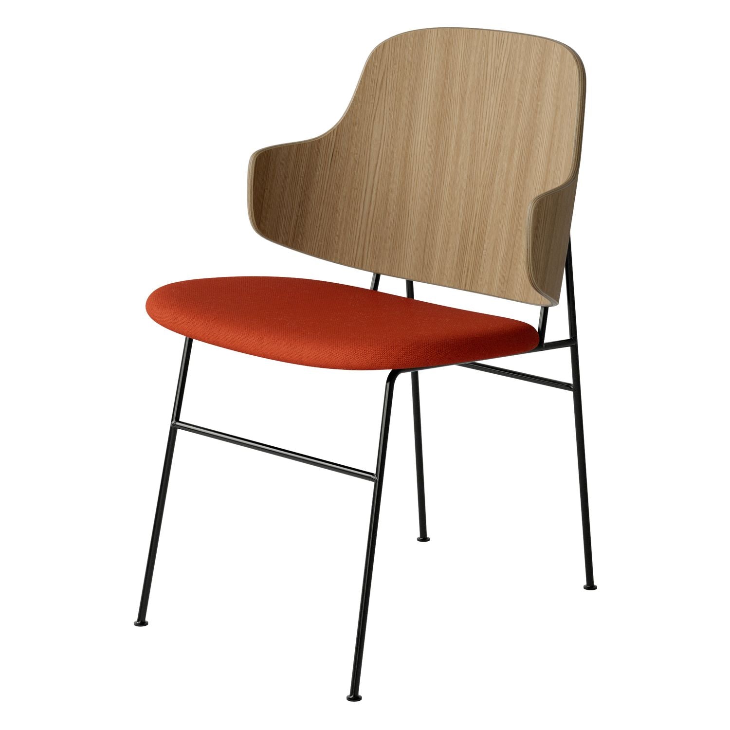Chaise de salle à manger en chêne et laine Mid-Century avec dossier organique en forme de coque pour salle à manger