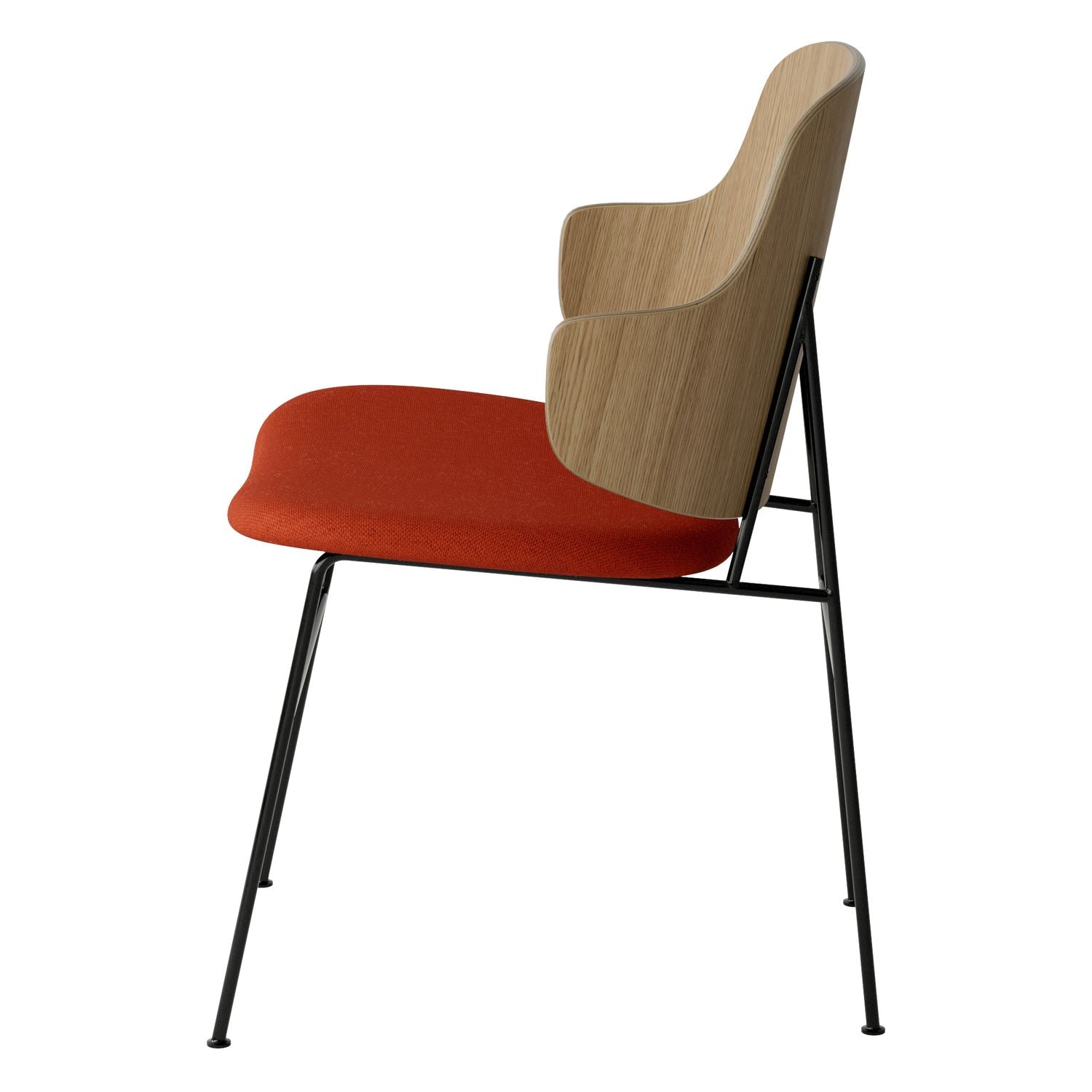 Chaise de salle à manger en chêne et laine Mid-Century avec dossier organique en forme de coque pour salle à manger