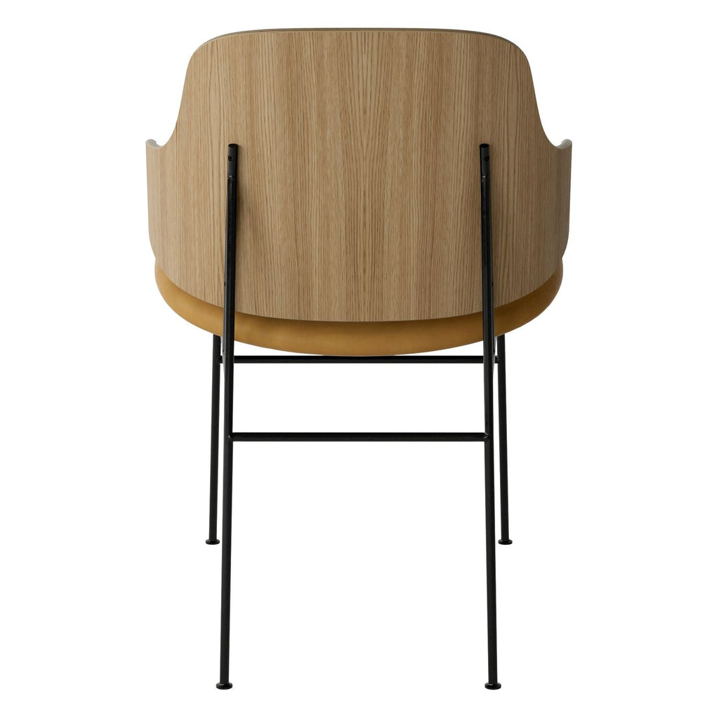 Chaise de salle à manger en chêne et laine Mid-Century avec dossier organique en forme de coque pour salle à manger