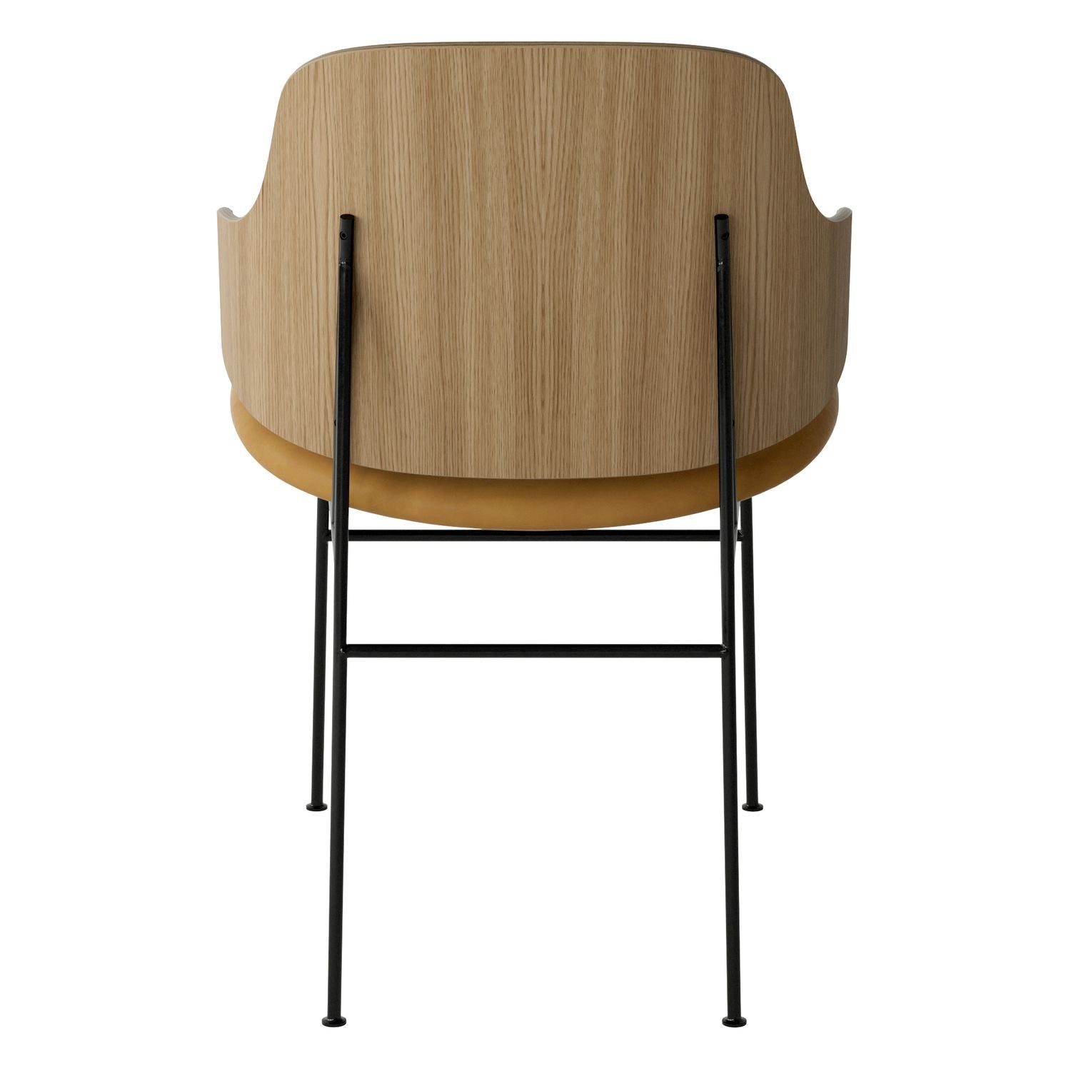 Chaise de salle à manger en chêne et laine Mid-Century avec dossier organique en forme de coque pour salle à manger