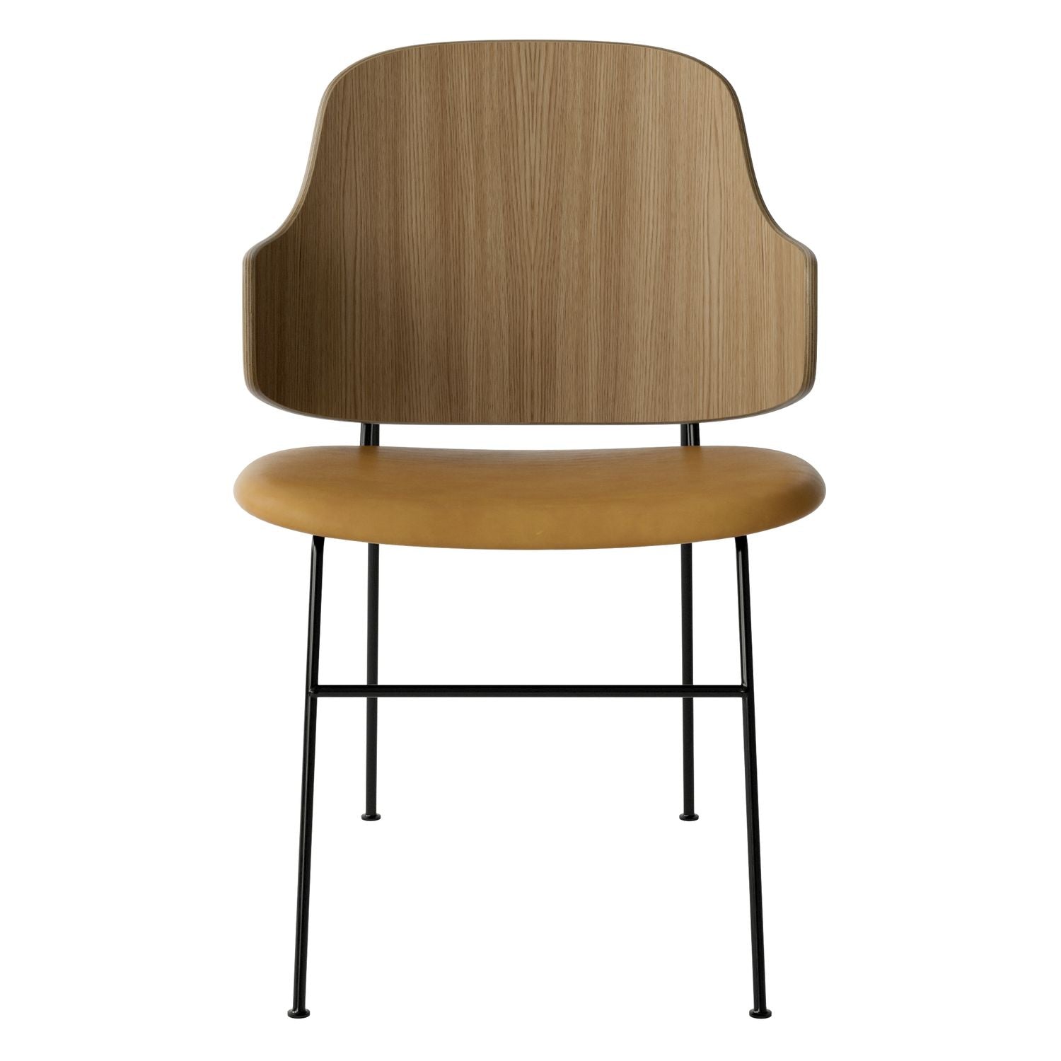 Chaise de salle à manger en chêne et laine Mid-Century avec dossier organique en forme de coque pour salle à manger