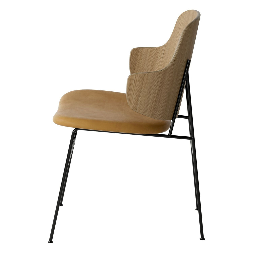Chaise de salle à manger en chêne et laine Mid-Century avec dossier organique en forme de coque pour salle à manger