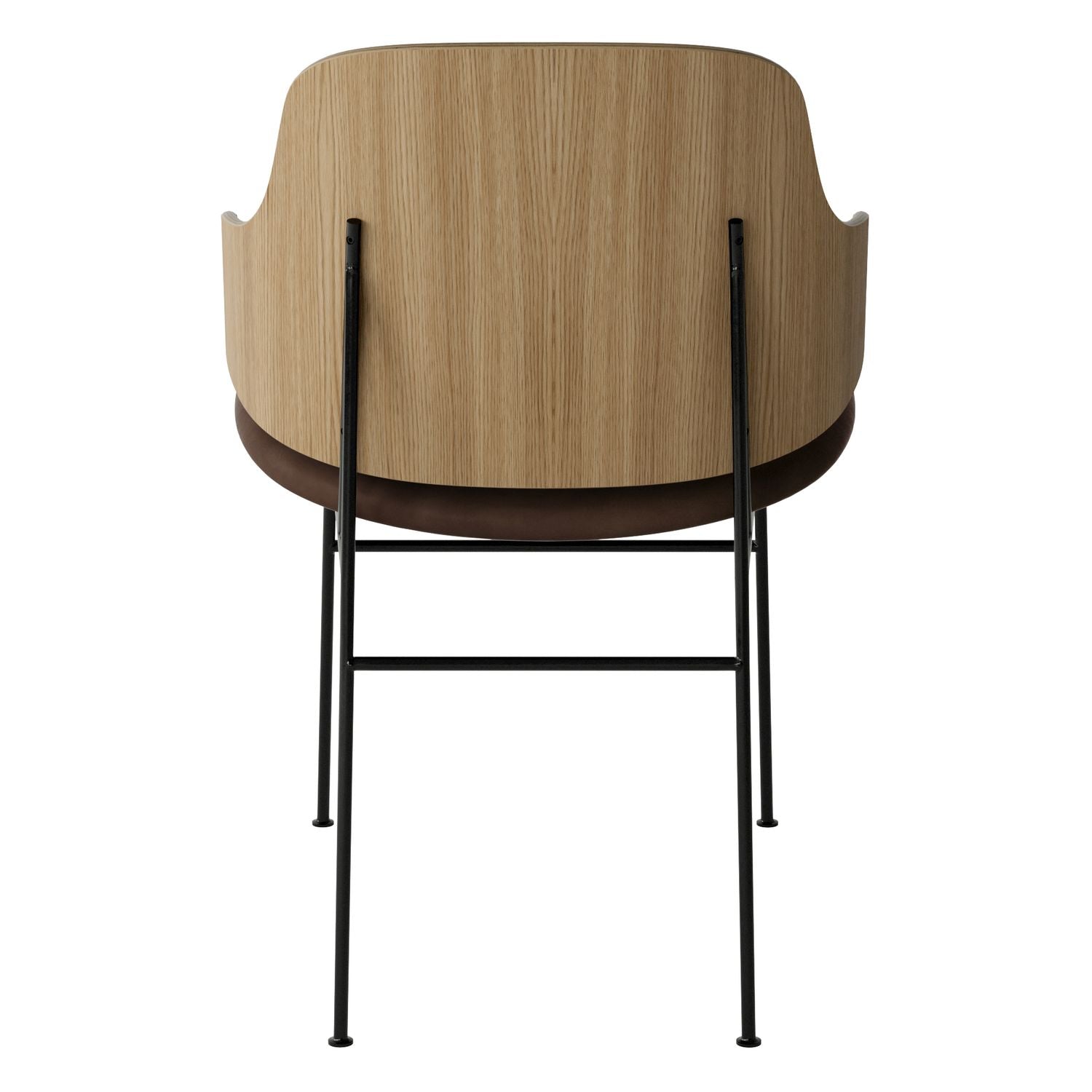 Chaise de salle à manger en chêne et laine Mid-Century avec dossier organique en forme de coque pour salle à manger