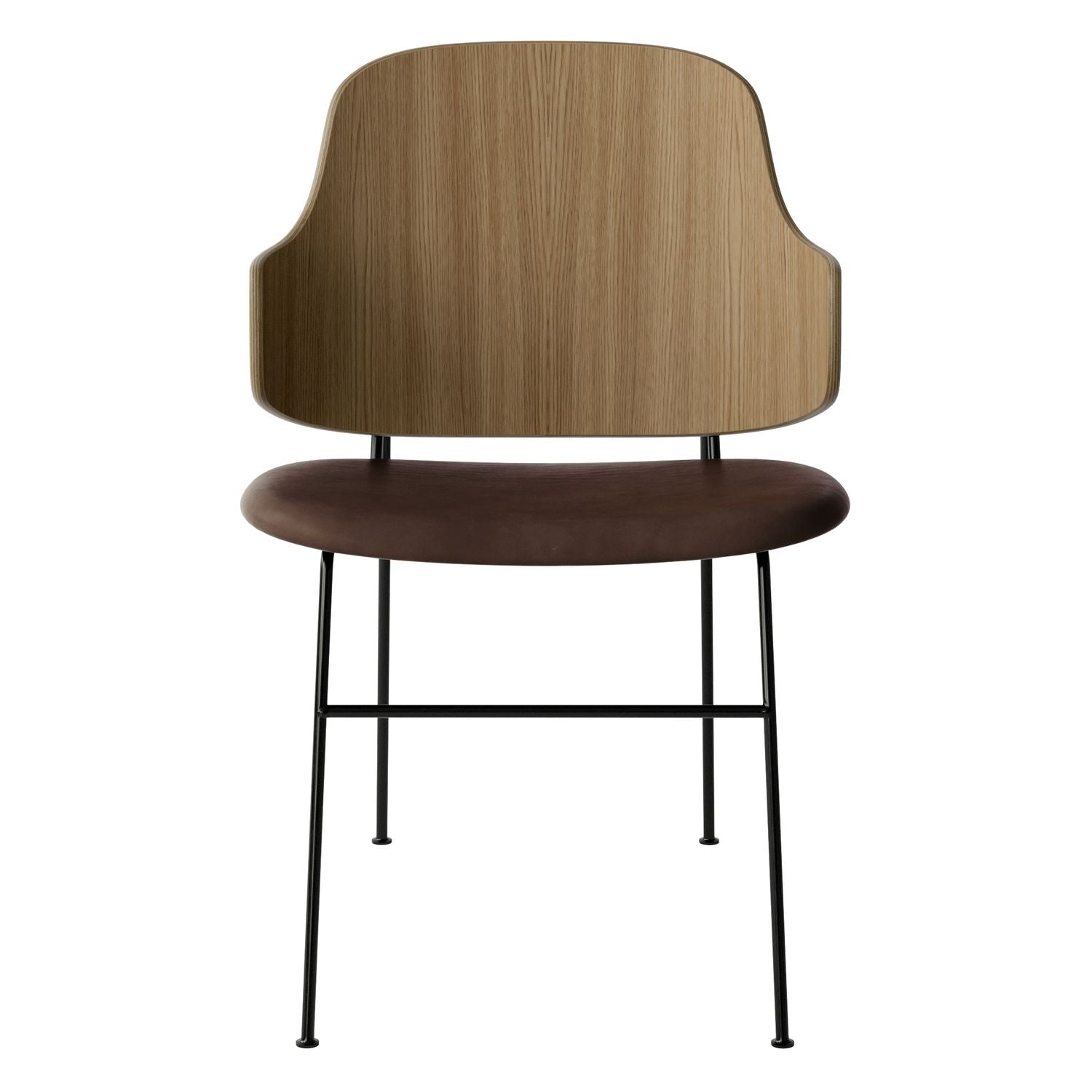 Chaise de salle à manger en chêne et laine Mid-Century avec dossier organique en forme de coque pour salle à manger
