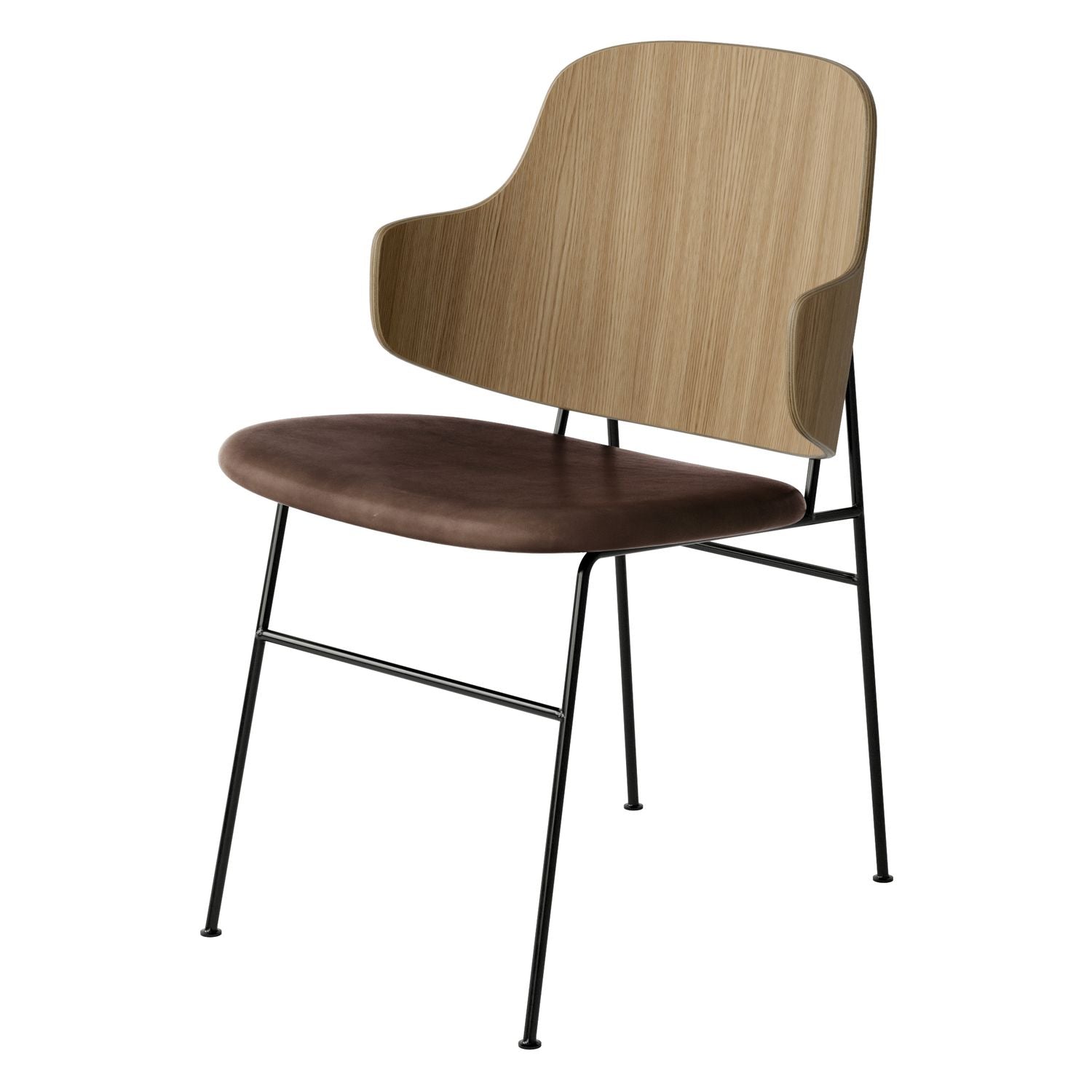 Chaise de salle à manger en chêne et laine Mid-Century avec dossier organique en forme de coque pour salle à manger