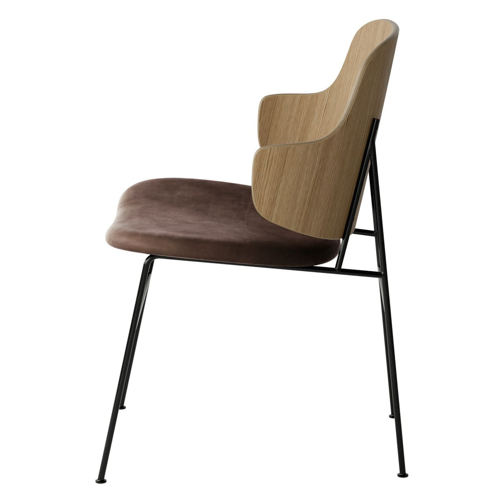 Chaise de salle à manger en chêne et laine Mid-Century avec dossier organique en forme de coque pour salle à manger