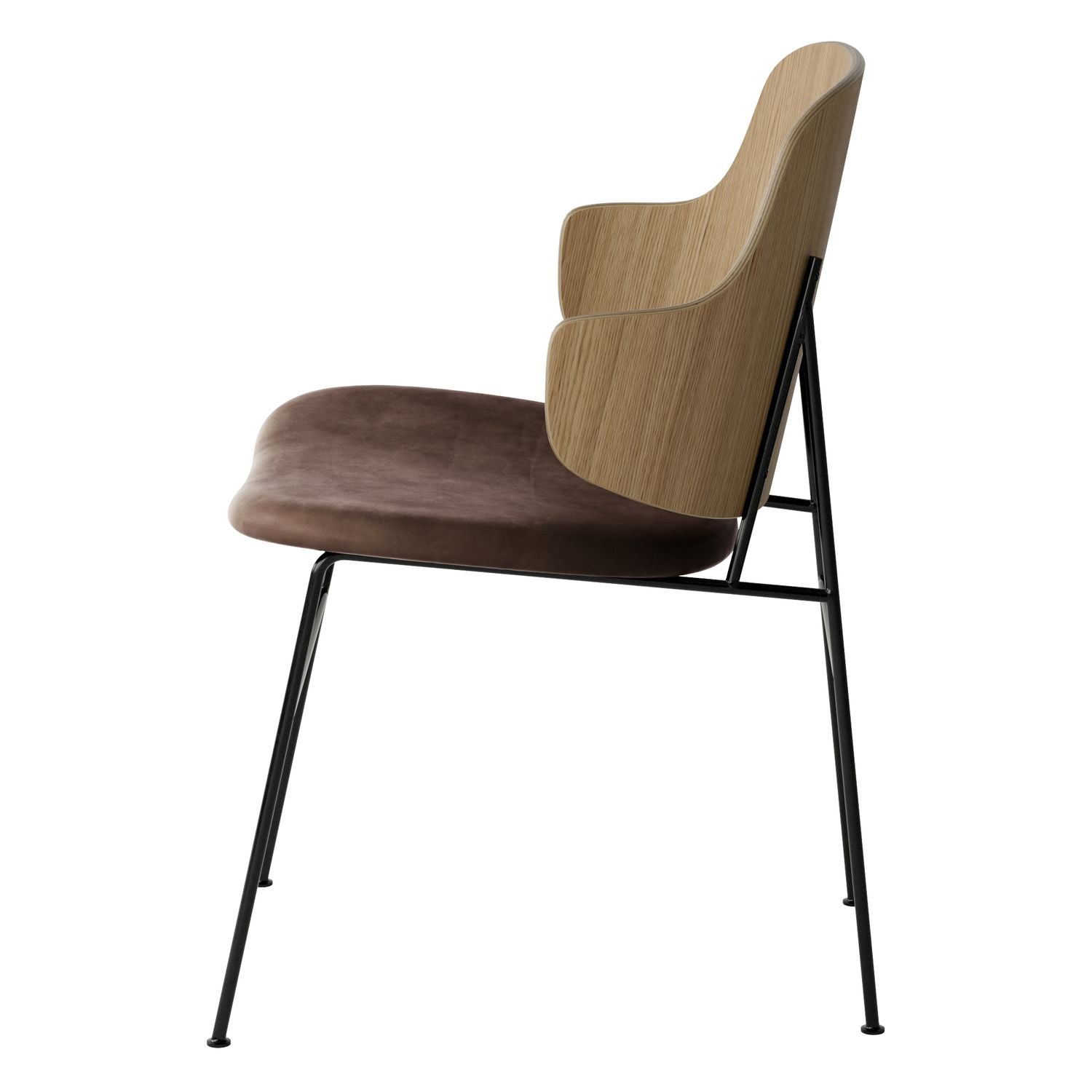 Chaise de salle à manger en chêne et laine Mid-Century avec dossier organique en forme de coque pour salle à manger