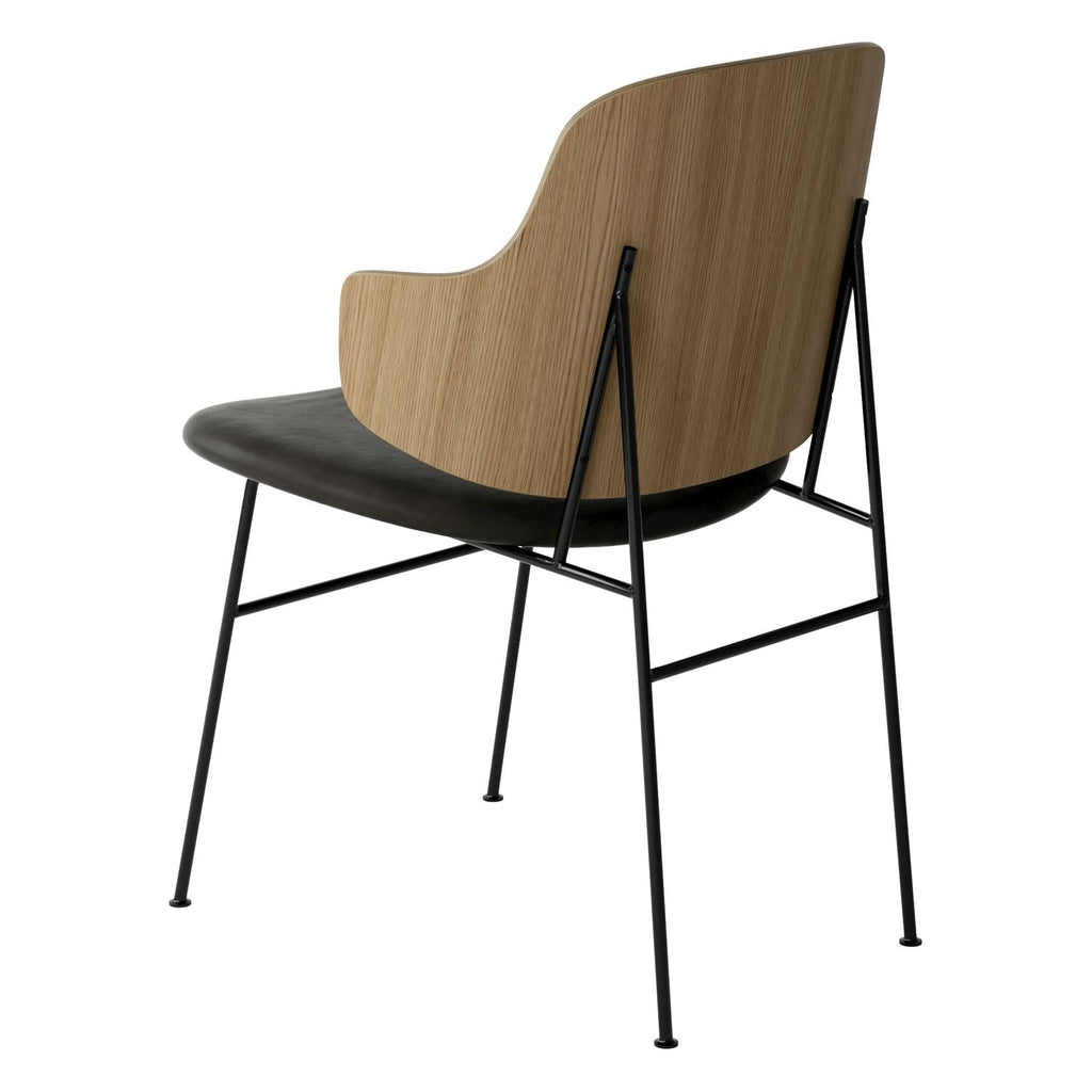 Chaise de salle à manger en chêne et laine Mid-Century avec dossier organique en forme de coque pour salle à manger