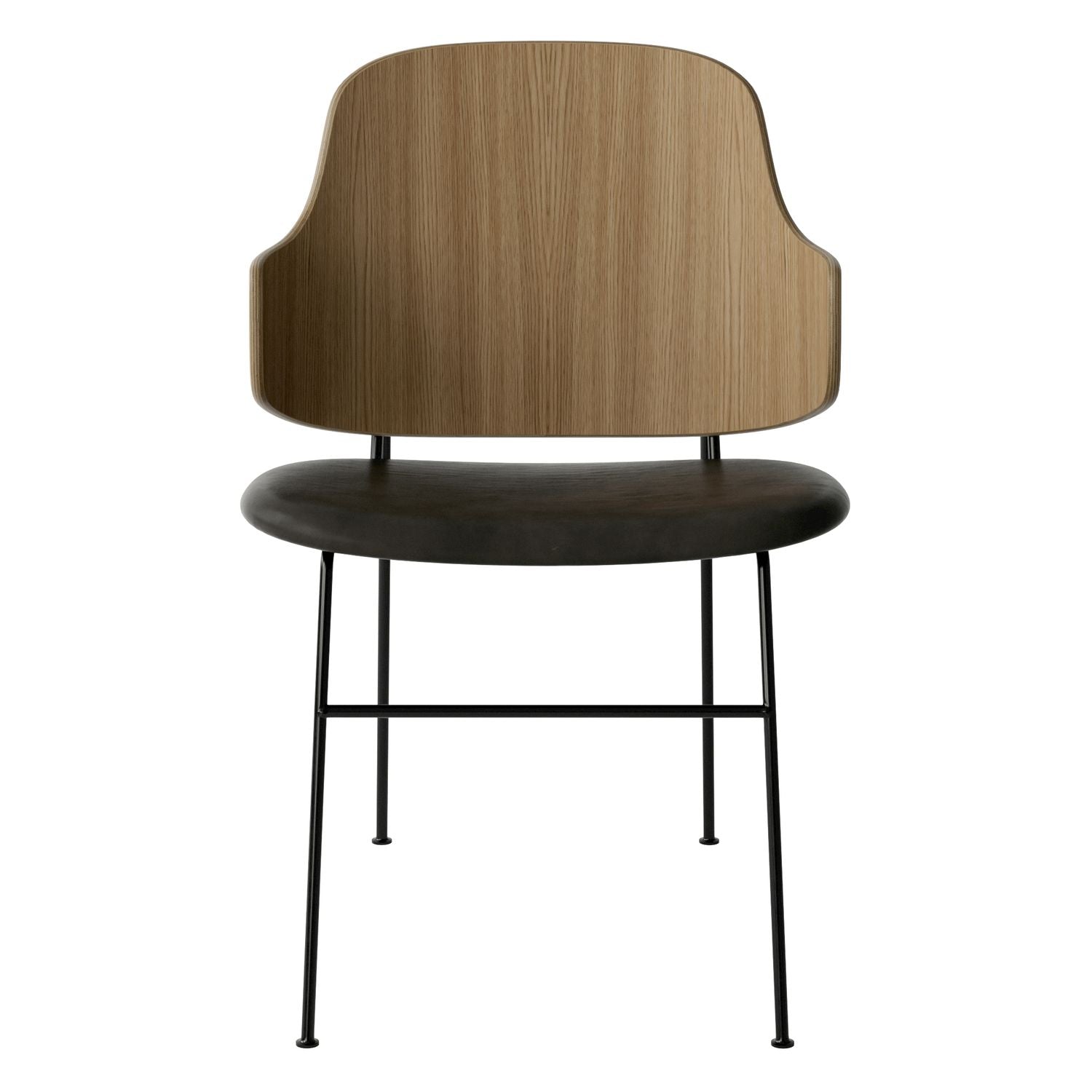 Chaise de salle à manger en chêne et laine Mid-Century avec dossier organique en forme de coque pour salle à manger