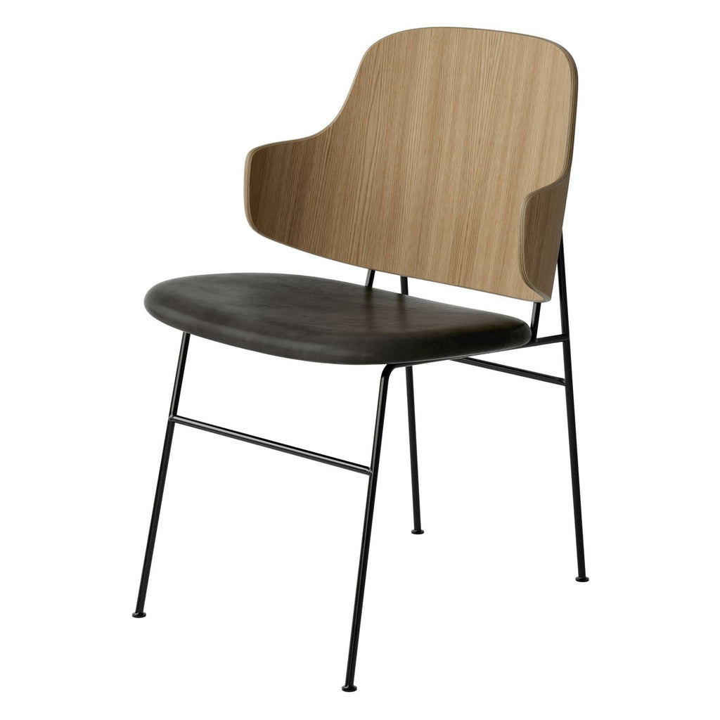 Chaise de salle à manger en chêne et laine Mid-Century avec dossier organique en forme de coque pour salle à manger