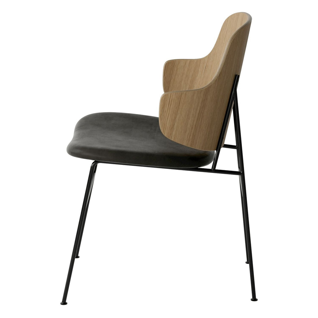 Chaise de salle à manger en chêne et laine Mid-Century avec dossier organique en forme de coque pour salle à manger