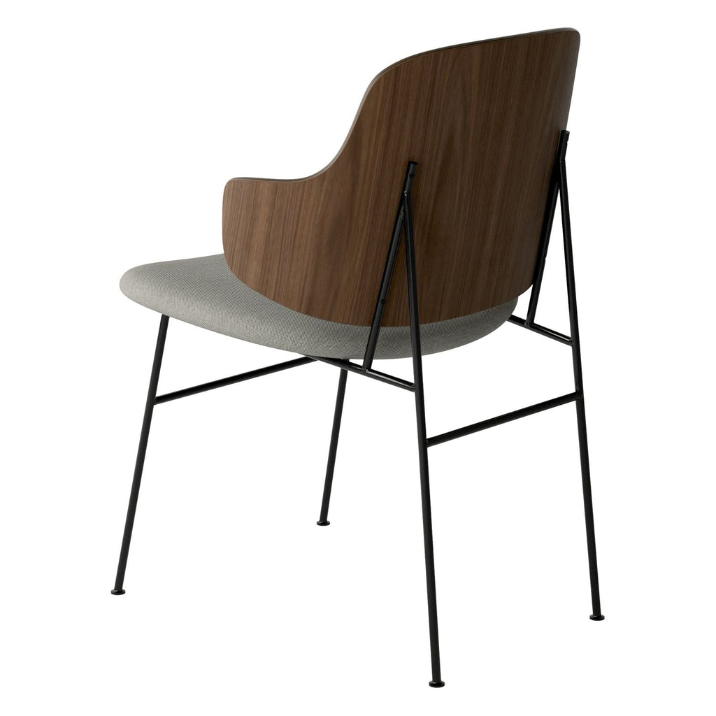 Chaise de salle à manger en chêne et laine Mid-Century avec dossier organique en forme de coque pour salle à manger