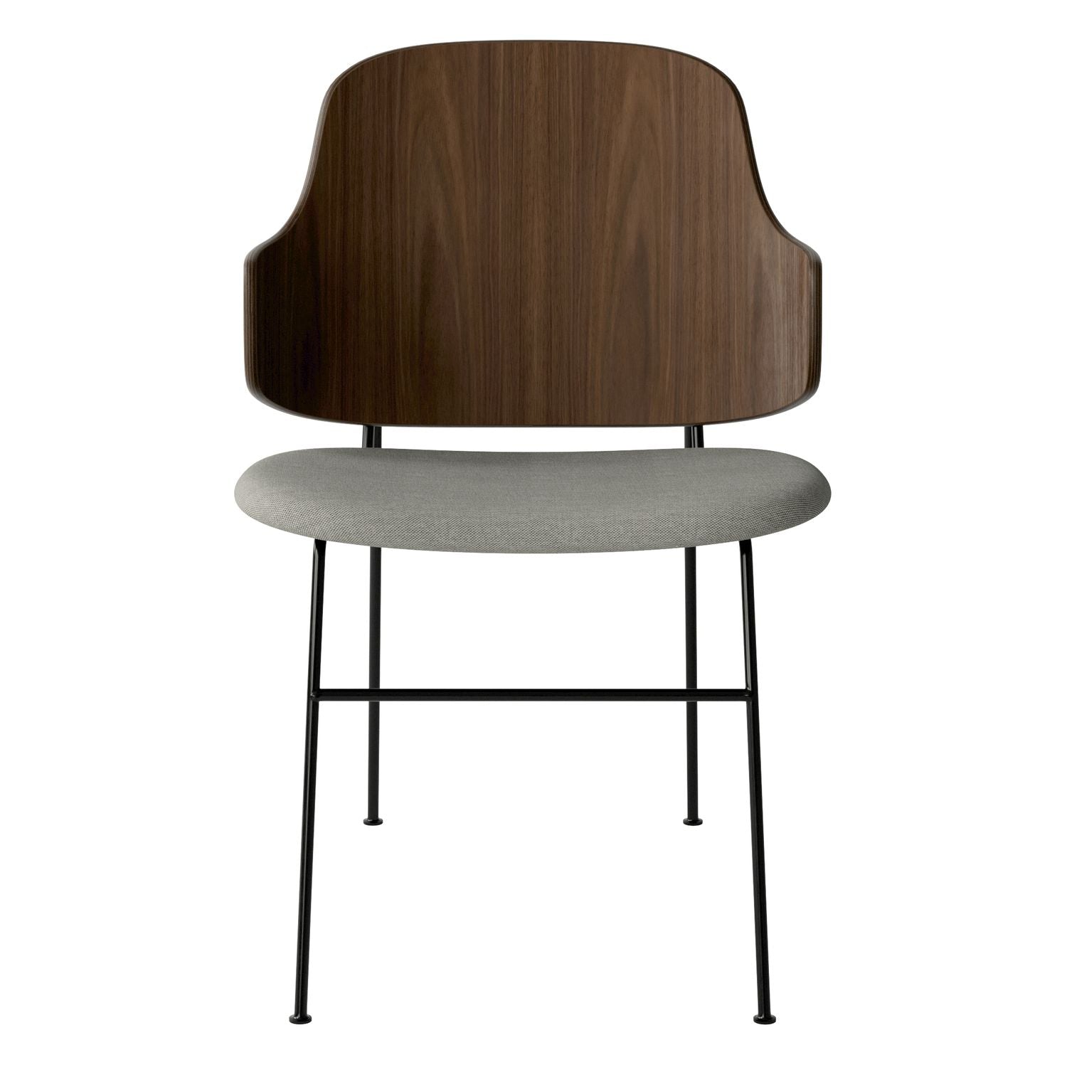 Chaise de salle à manger en chêne et laine Mid-Century avec dossier organique en forme de coque pour salle à manger