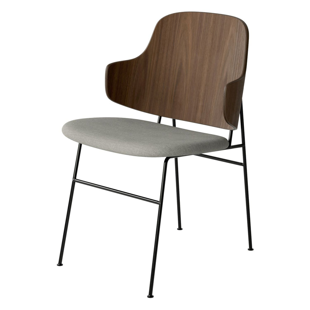 Chaise de salle à manger en chêne et laine Mid-Century avec dossier organique en forme de coque pour salle à manger