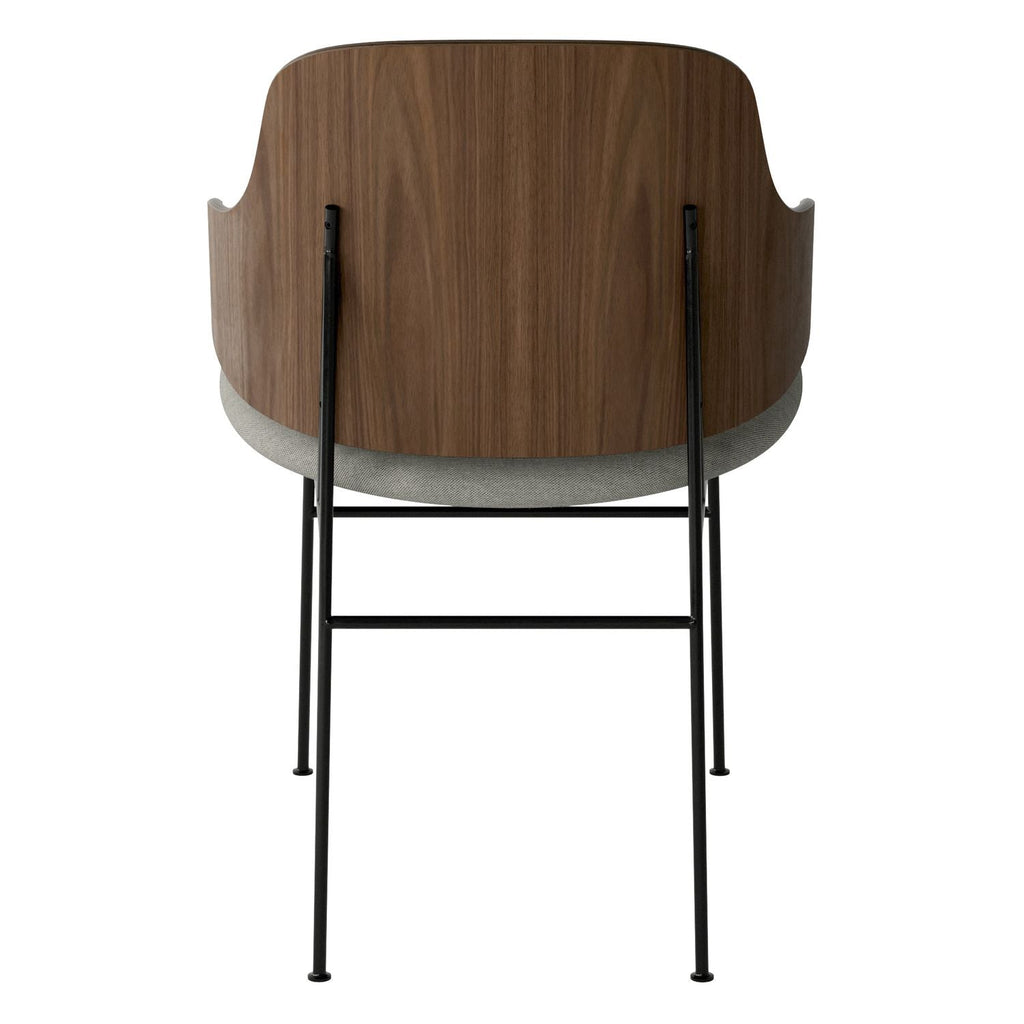 Chaise de salle à manger en chêne et laine Mid-Century avec dossier organique en forme de coque pour salle à manger