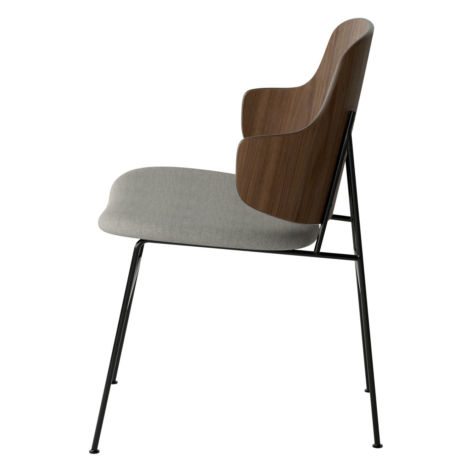 Chaise de salle à manger en chêne et laine Mid-Century avec dossier organique en forme de coque pour salle à manger
