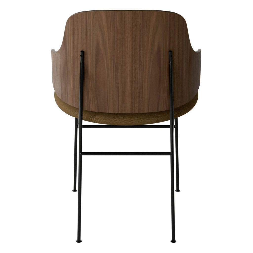 Chaise de salle à manger en chêne et laine Mid-Century avec dossier organique en forme de coque pour salle à manger