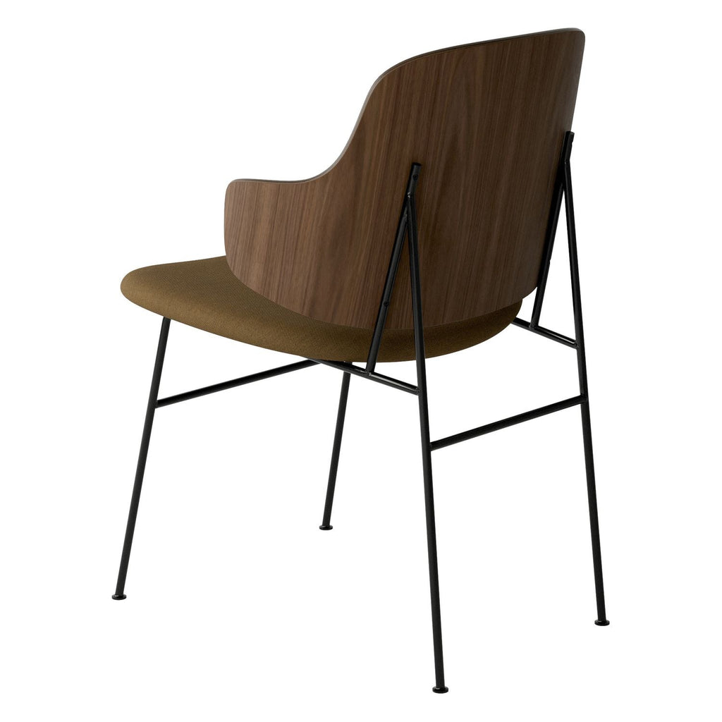 Chaise de salle à manger en chêne et laine Mid-Century avec dossier organique en forme de coque pour salle à manger