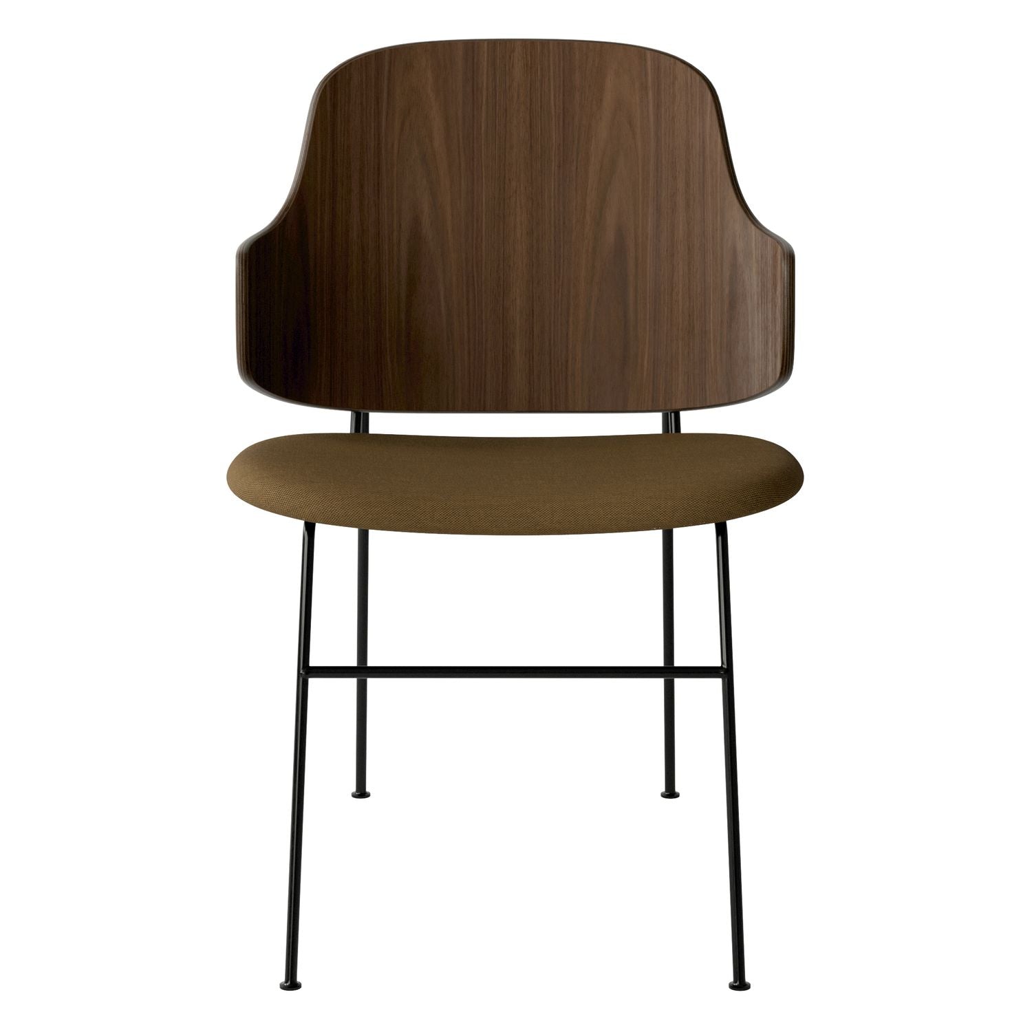 Chaise de salle à manger en chêne et laine Mid-Century avec dossier organique en forme de coque pour salle à manger