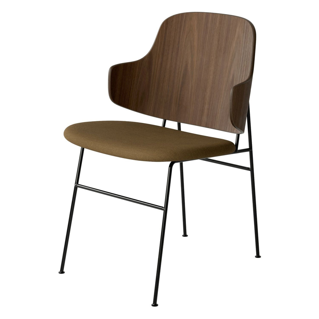 Chaise de salle à manger en chêne et laine Mid-Century avec dossier organique en forme de coque pour salle à manger