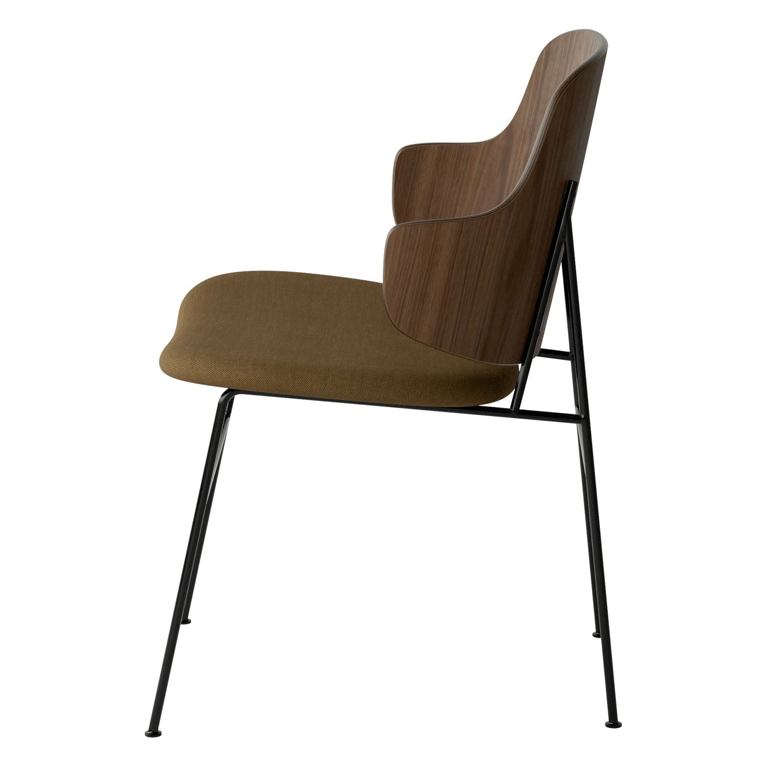 Chaise de salle à manger en chêne et laine Mid-Century avec dossier organique en forme de coque pour salle à manger