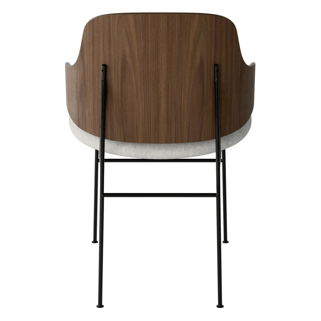 Chaise de salle à manger en chêne et laine Mid-Century avec dossier organique en forme de coque pour salle à manger