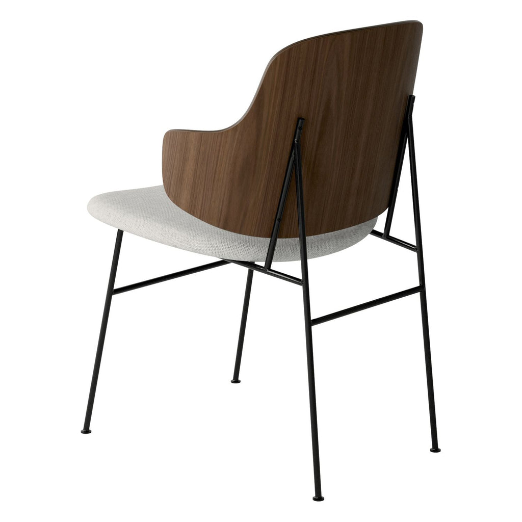 Chaise de salle à manger en chêne et laine Mid-Century avec dossier organique en forme de coque pour salle à manger