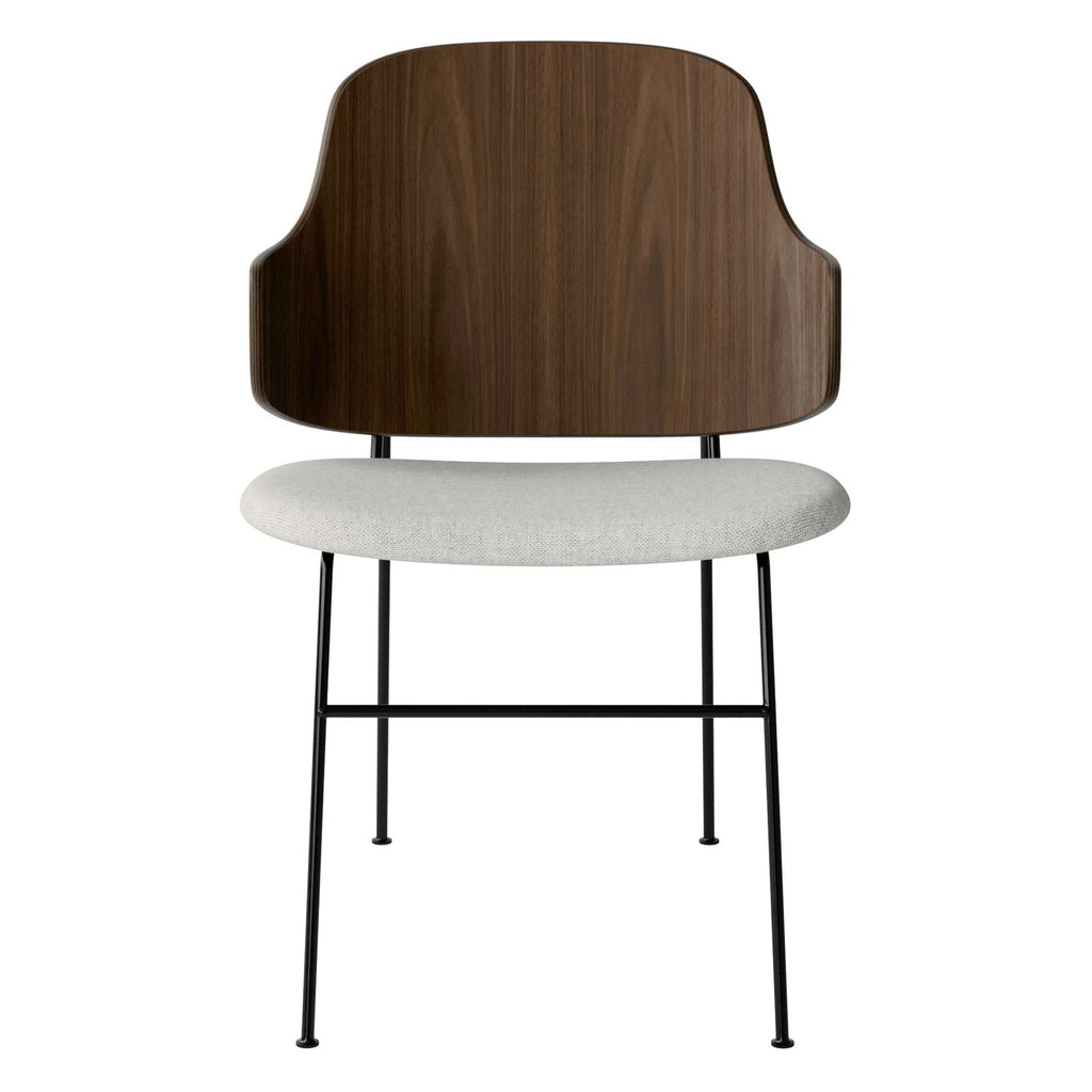 Chaise de salle à manger en chêne et laine Mid-Century avec dossier organique en forme de coque pour salle à manger
