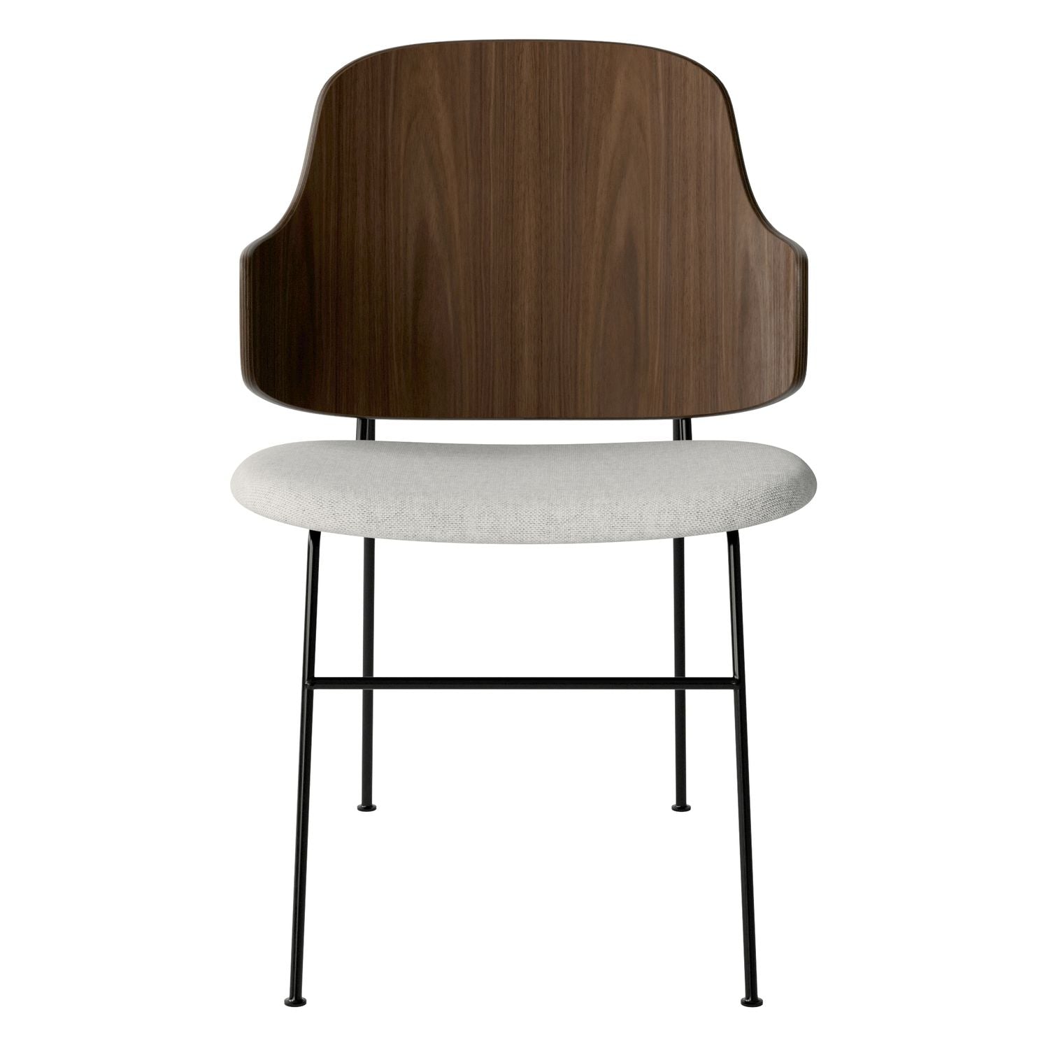 Chaise de salle à manger en chêne et laine Mid-Century avec dossier organique en forme de coque pour salle à manger