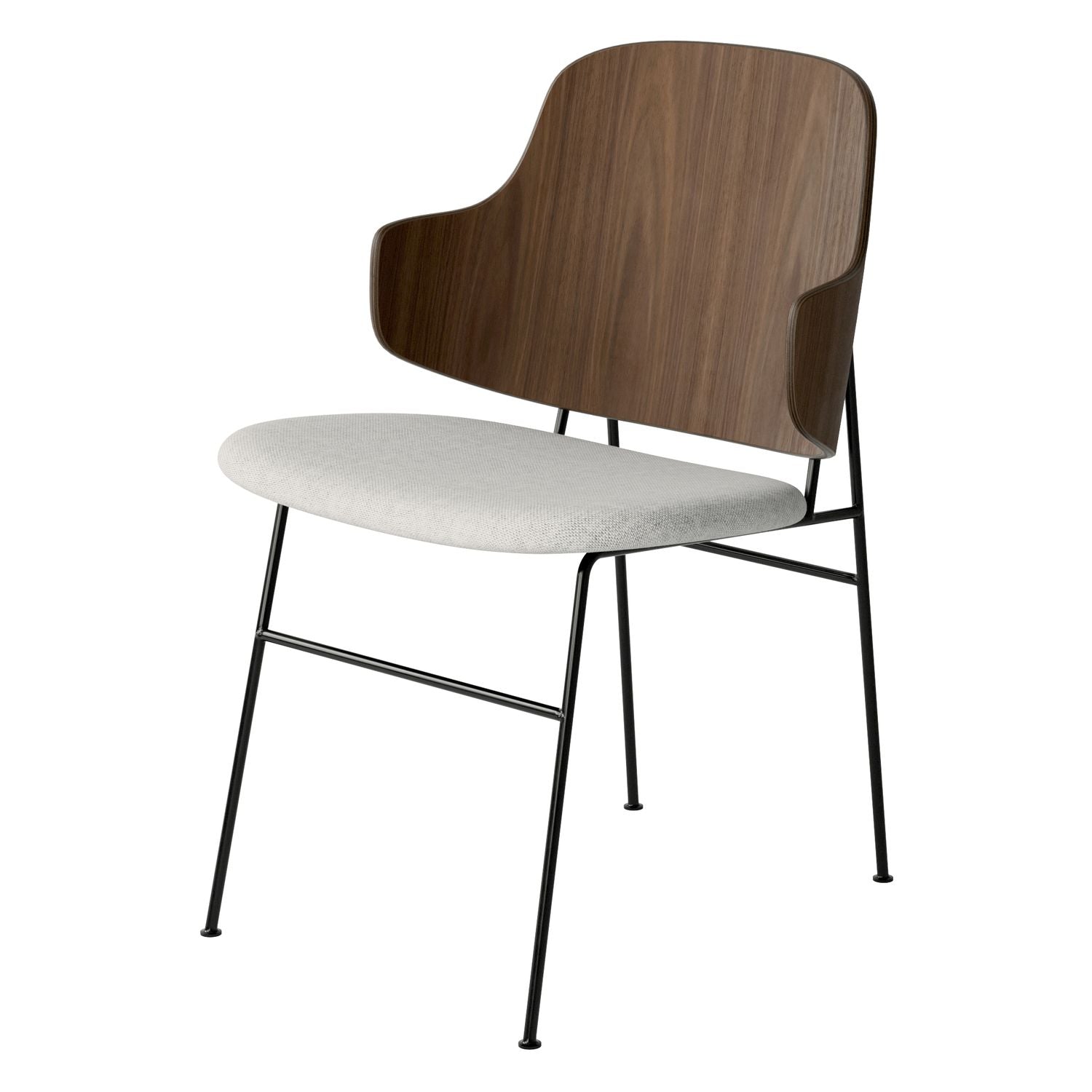 Chaise de salle à manger en chêne et laine Mid-Century avec dossier organique en forme de coque pour salle à manger