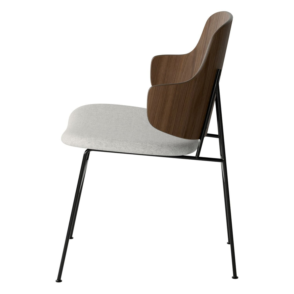 Chaise de salle à manger en chêne et laine Mid-Century avec dossier organique en forme de coque pour salle à manger
