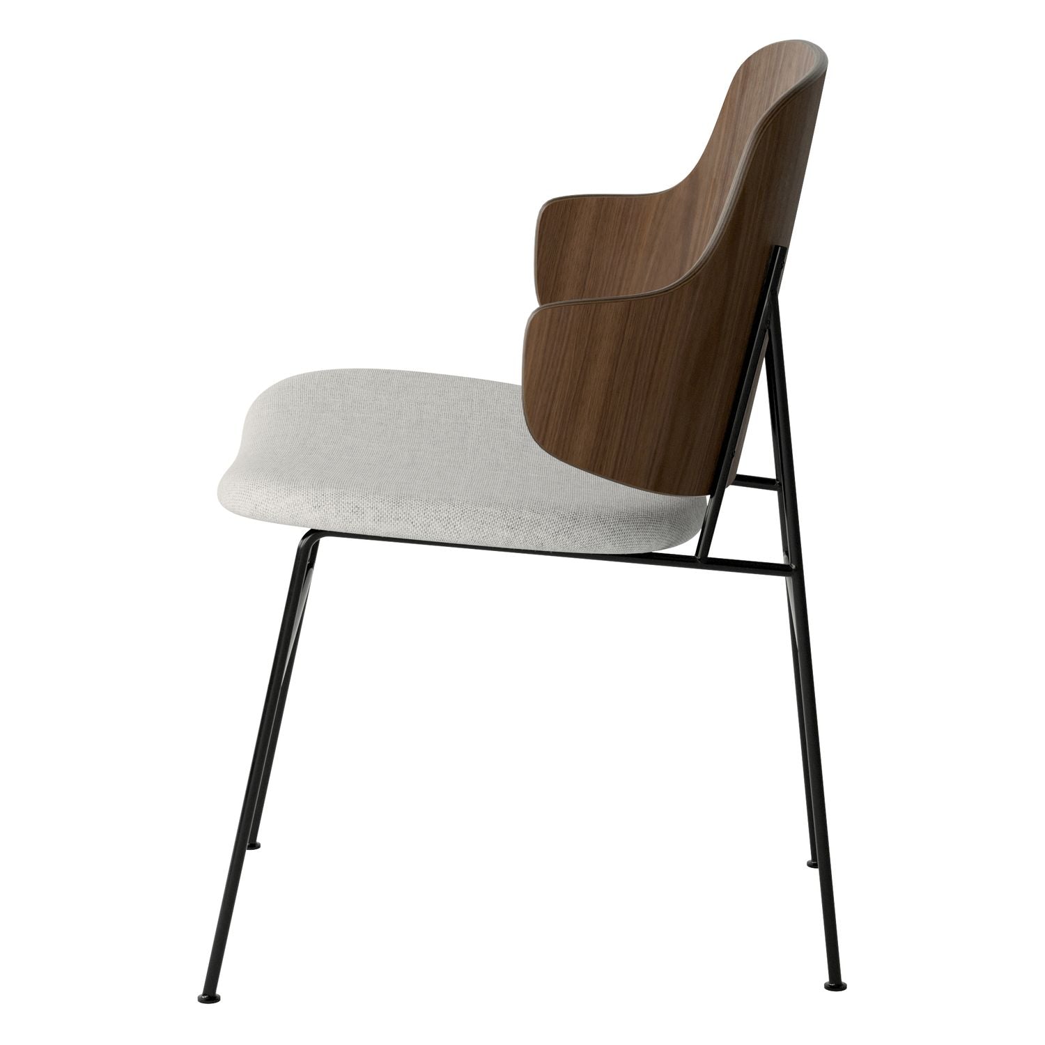 Chaise de salle à manger en chêne et laine Mid-Century avec dossier organique en forme de coque pour salle à manger