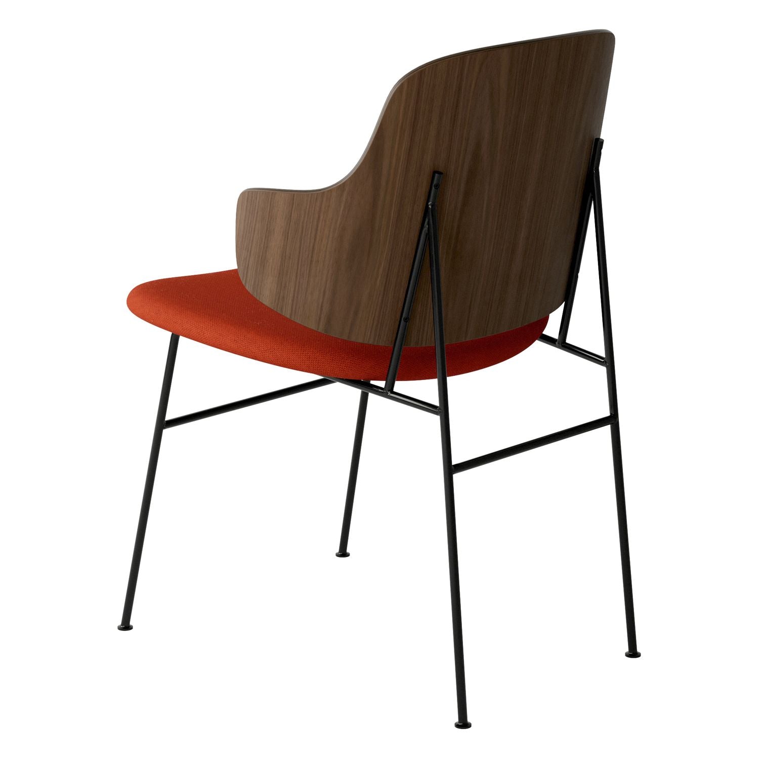 Chaise de salle à manger en chêne et laine Mid-Century avec dossier organique en forme de coque pour salle à manger
