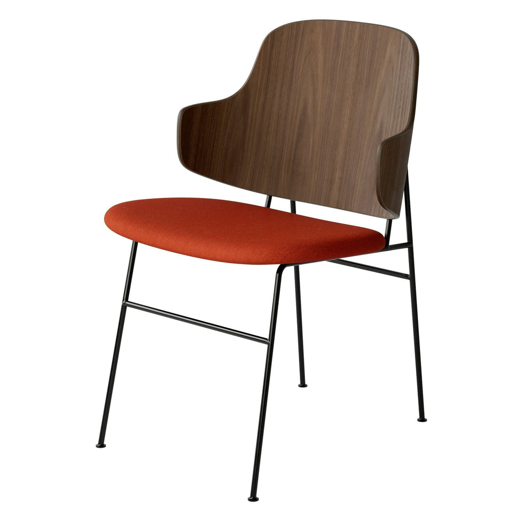 Chaise de salle à manger en chêne et laine Mid-Century avec dossier organique en forme de coque pour salle à manger