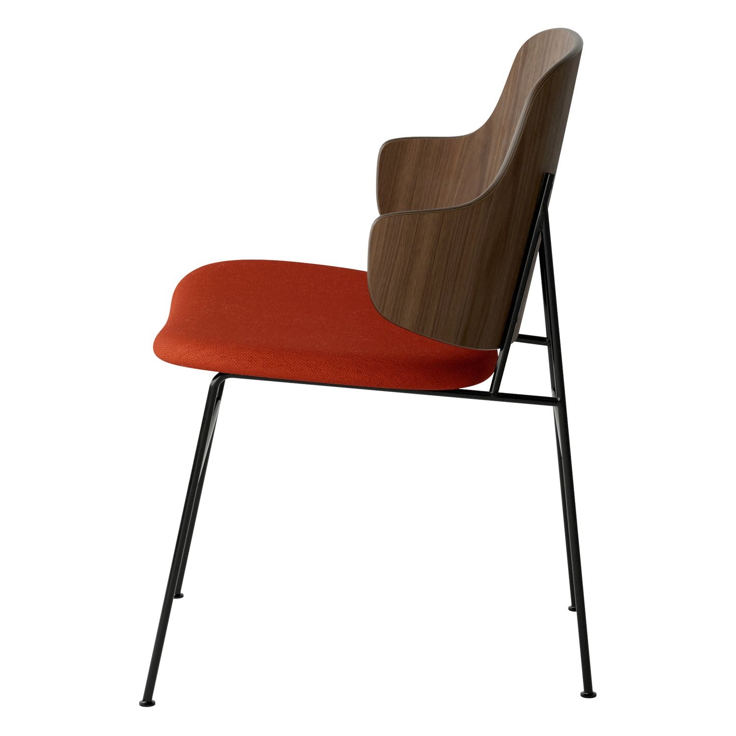 Chaise de salle à manger en chêne et laine Mid-Century avec dossier organique en forme de coque pour salle à manger