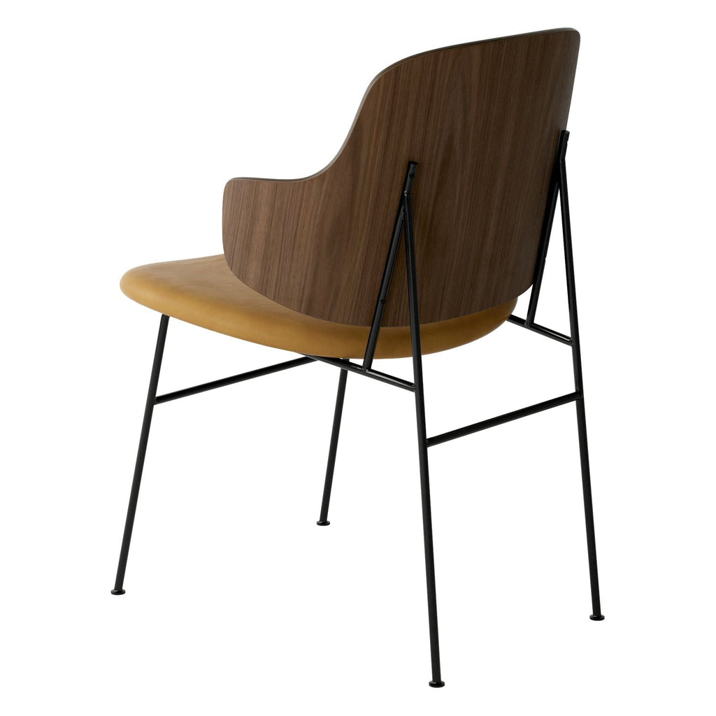 Chaise de salle à manger en chêne et laine Mid-Century avec dossier organique en forme de coque pour salle à manger