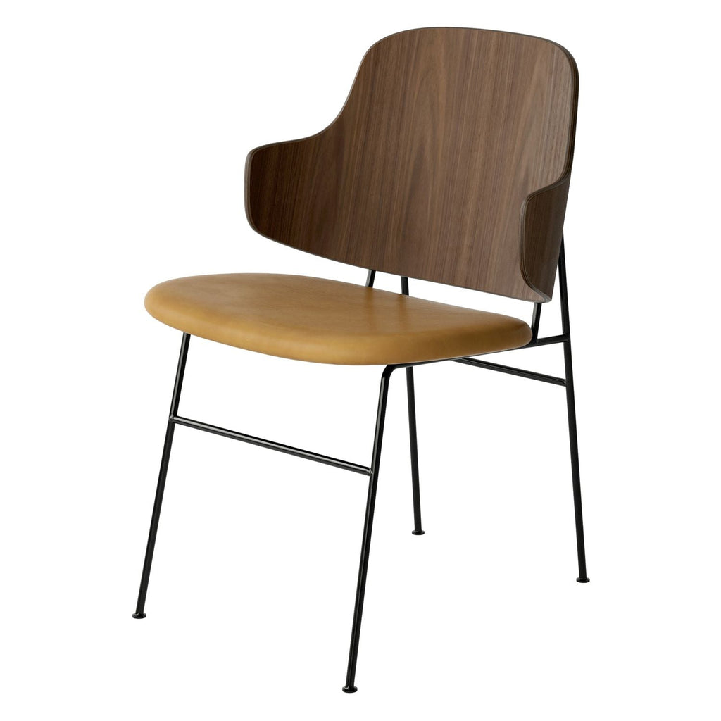 Chaise de salle à manger en chêne et laine Mid-Century avec dossier organique en forme de coque pour salle à manger