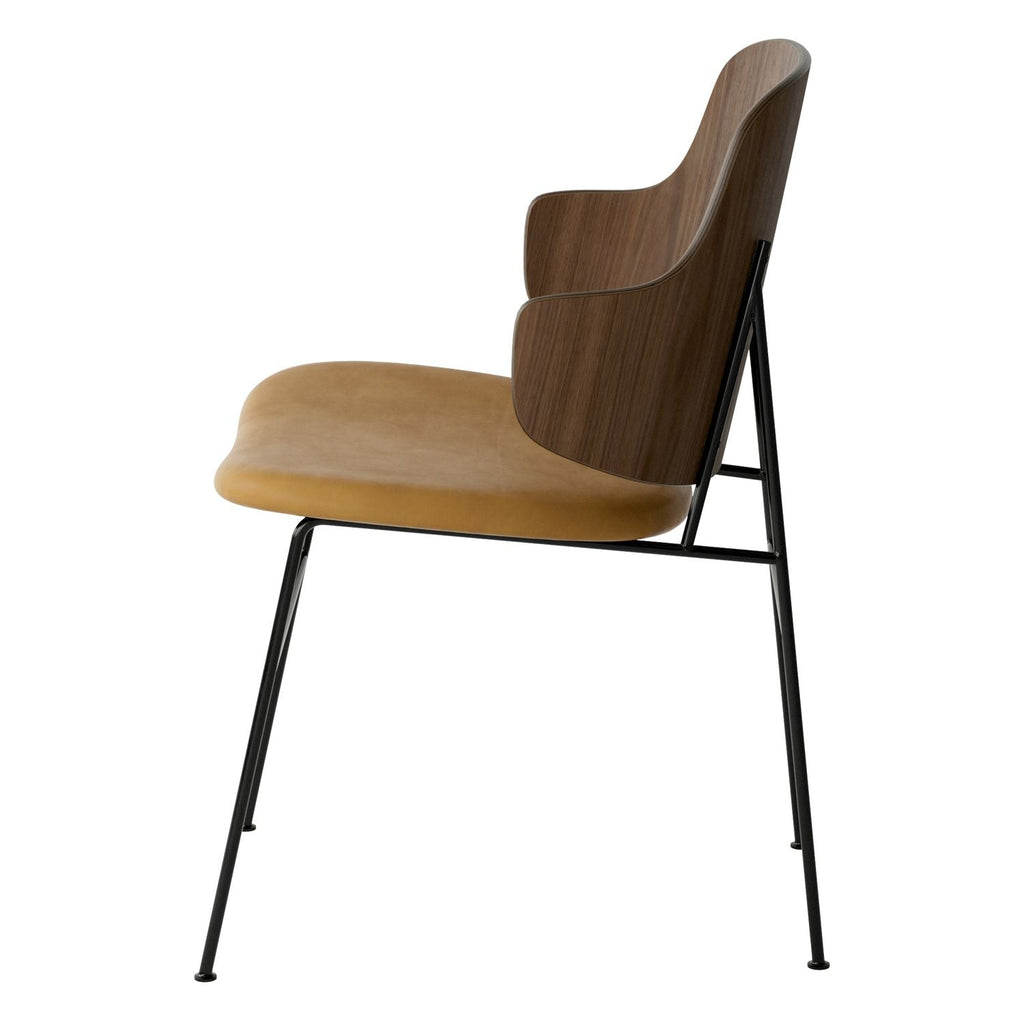 Chaise de salle à manger en chêne et laine Mid-Century avec dossier organique en forme de coque pour salle à manger