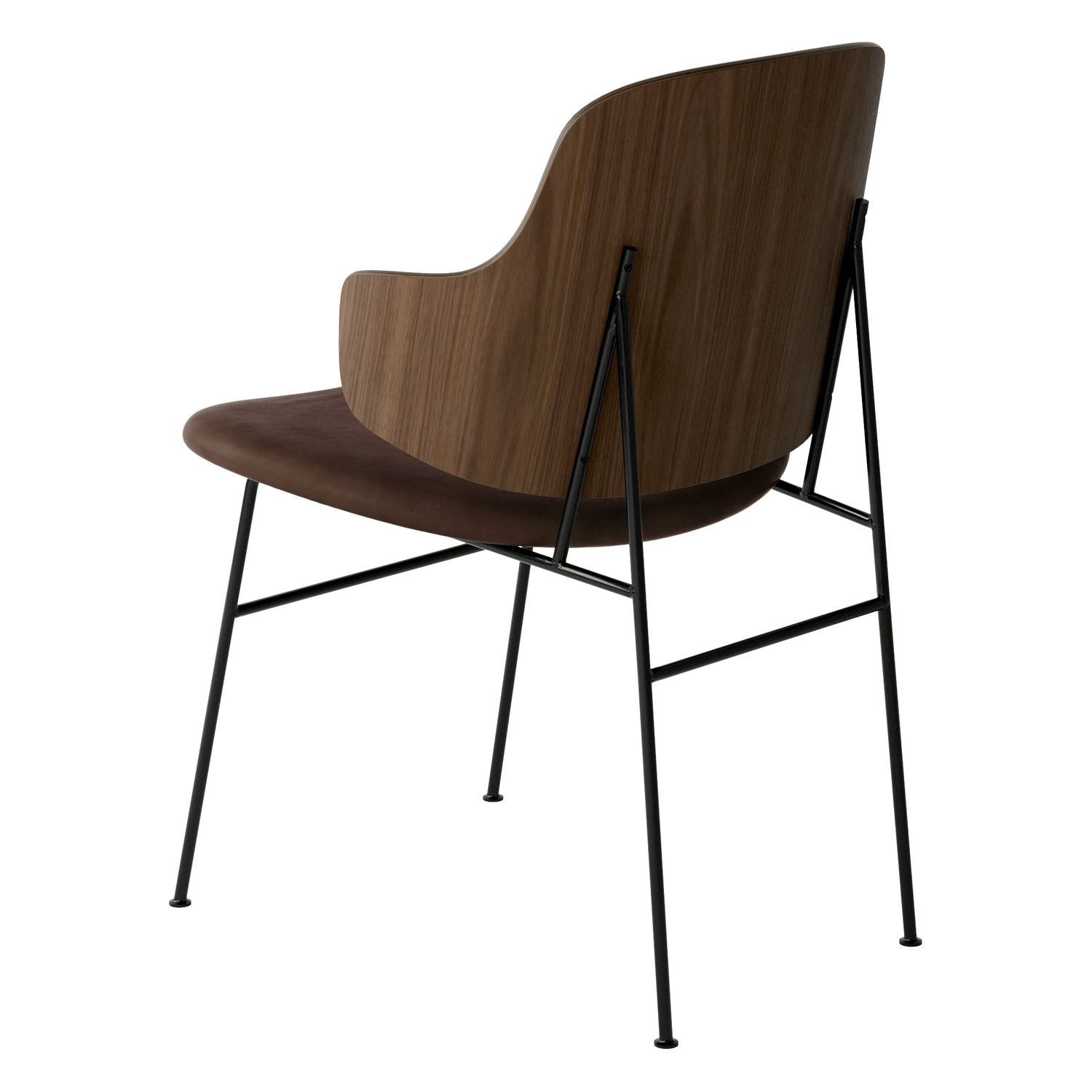 Chaise de salle à manger en chêne et laine Mid-Century avec dossier organique en forme de coque pour salle à manger