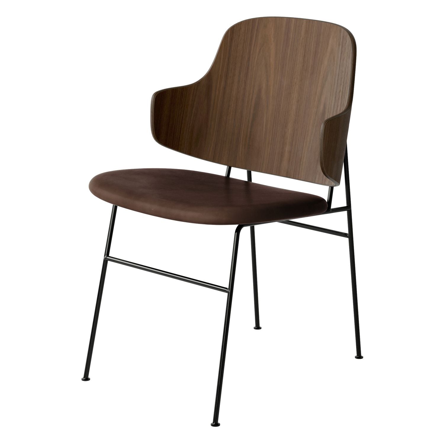 Chaise de salle à manger en chêne et laine Mid-Century avec dossier organique en forme de coque pour salle à manger