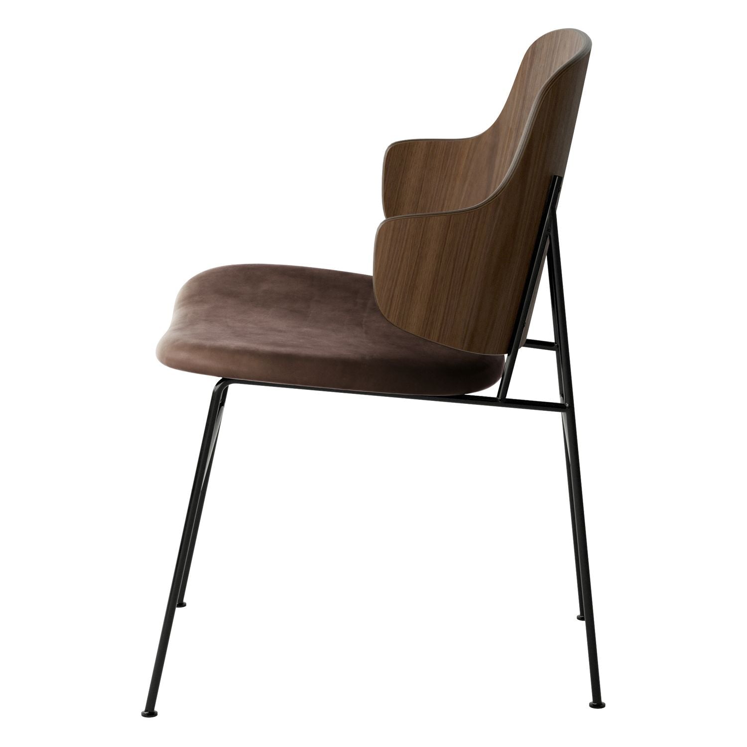 Chaise de salle à manger en chêne et laine Mid-Century avec dossier organique en forme de coque pour salle à manger