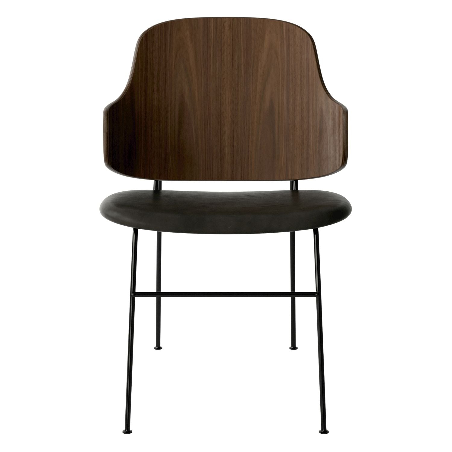 Chaise de salle à manger en chêne et laine Mid-Century avec dossier organique en forme de coque pour salle à manger