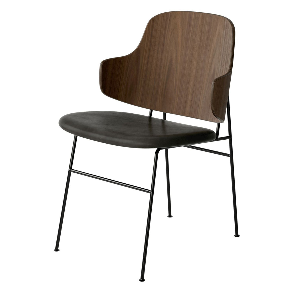 Chaise de salle à manger en chêne et laine Mid-Century avec dossier organique en forme de coque pour salle à manger