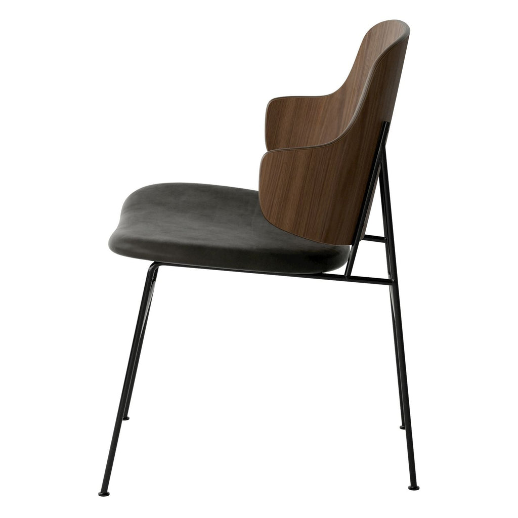 Chaise de salle à manger en chêne et laine Mid-Century avec dossier organique en forme de coque pour salle à manger