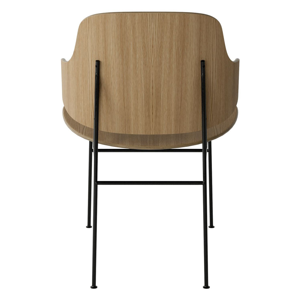Chaise de salle à manger en chêne et laine Mid-Century avec dossier organique en forme de coque pour salle à manger